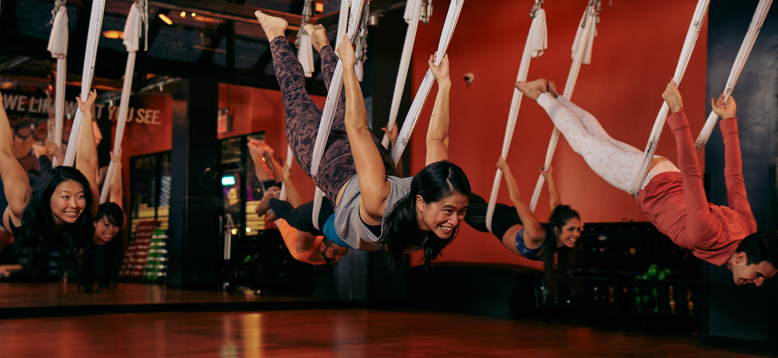 women in an anti gravity class